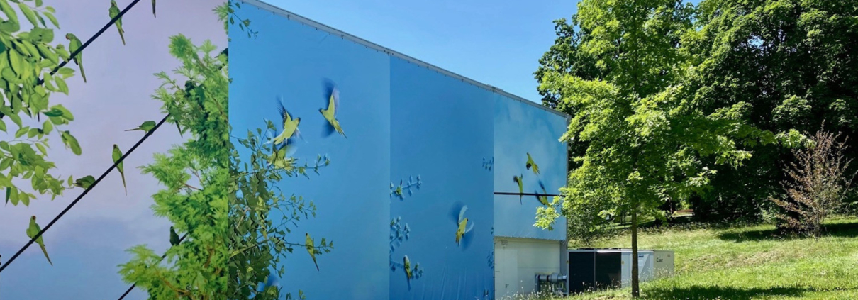 L'oiseau bleu, installation Collectif 1m83, Palais des Nations, Genève